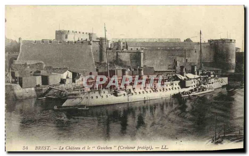 Brest — Das Schloss und das "Guichen" (geschützter Kreuzer) — LL. - Vorderseite