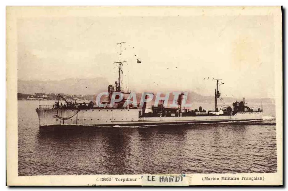 Torpilleiro LE HARDI — Marinha Militar Francesa — Editor: Impressoras Fototipográficas de Toulon - Frente
