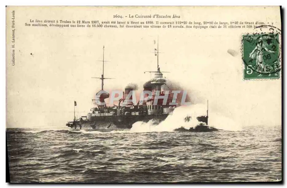 Das Schlachtschiff Léna — zerstört in Toulon am 12. März 1907 — Verlag Laurent, Nr. 2604 - Vorderseite