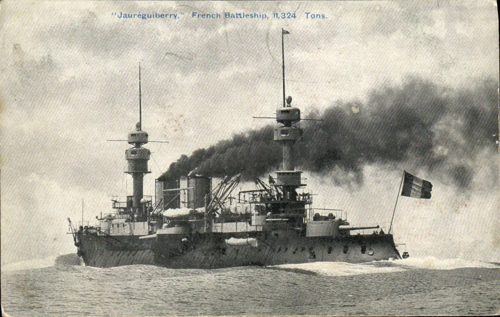 Französisches Kriegsschiff "Jauréguiberry" — 11.324 Tonnen — Verlag Gale & Polden, Ltd. - Vorderseite