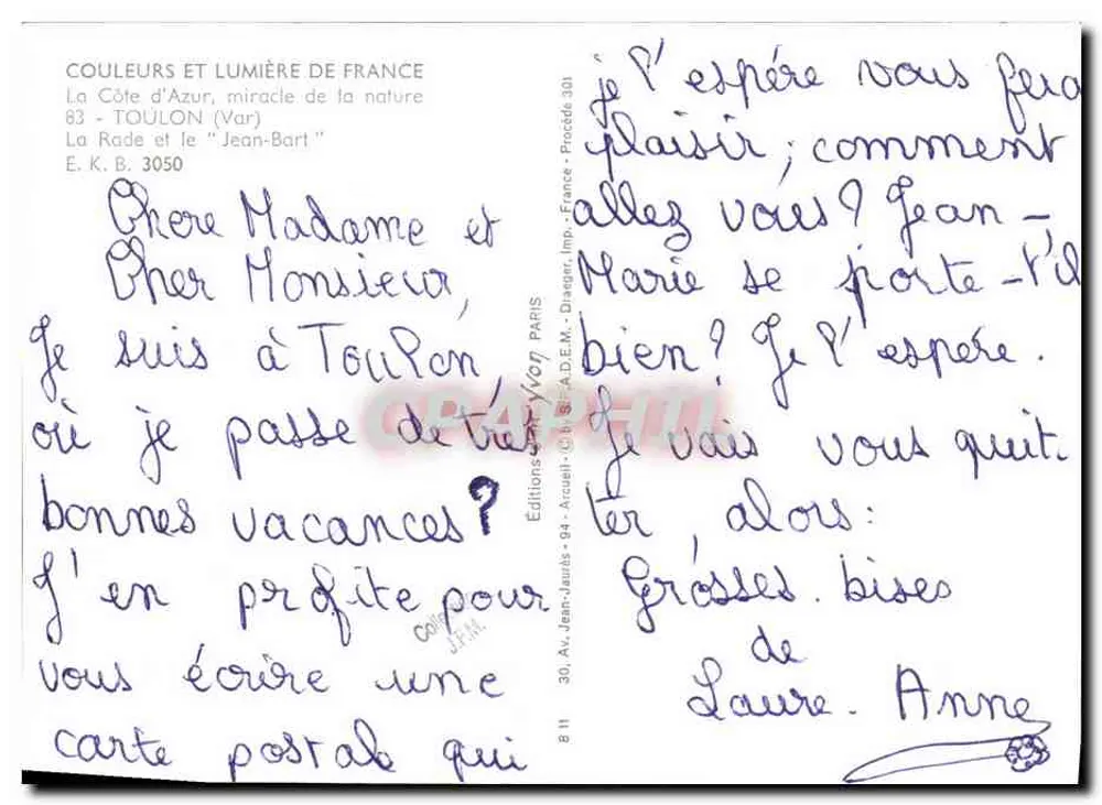 Die Bucht und das "Jean-Bart" — Toulon — Editions Jean-Jaurès - Rückseite