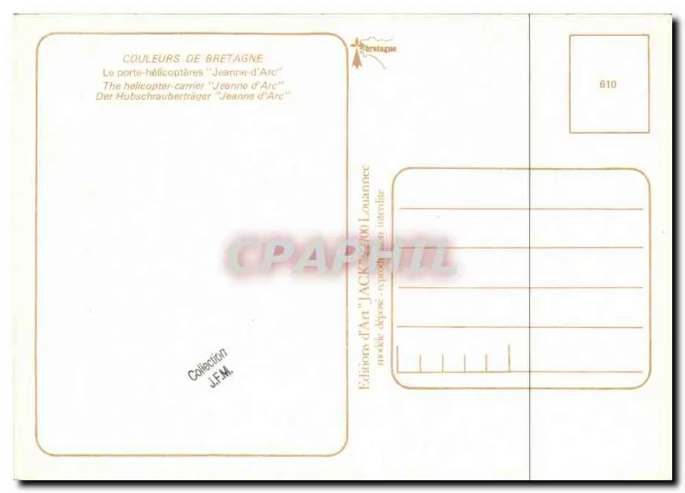 A Jeanne d'Arc — porta-helicopteros da Marinha Nacional — Éditions d'Art 'Jack' n°610 - Verso