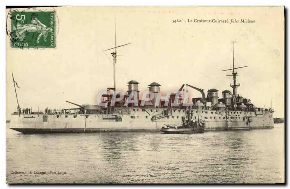 O Cruiser-Couraçado Jules Michelet — Coleção H. Laurent, Port Louis - Frente