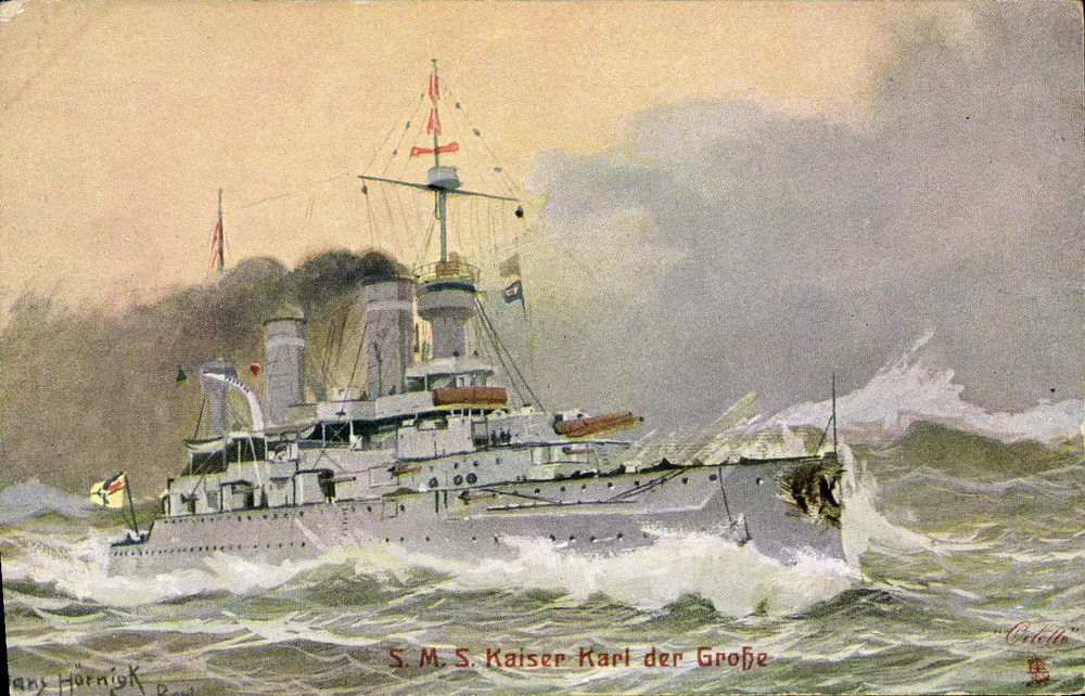 S.M.S. Kaiser Karl der Große — navio de guerra alemão — Tuck's Post Card, série 9284 - Frente