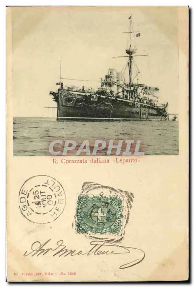 R. Corazzata italiana Lepanto — navire de guerre italien — éditeur Ed. Vierblicher, Milan, n° 1908 - Vorderseite