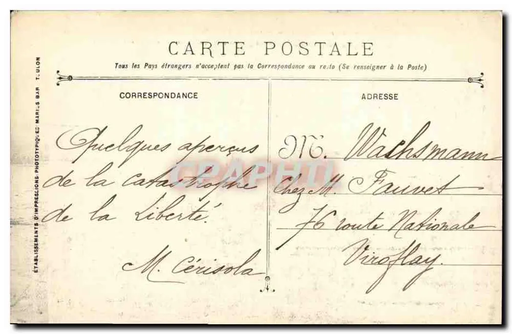 Katastrophe des Panzerschiffes LIBERTE — 25. September 1911 — Phototypie Maris Bar - Rückseite