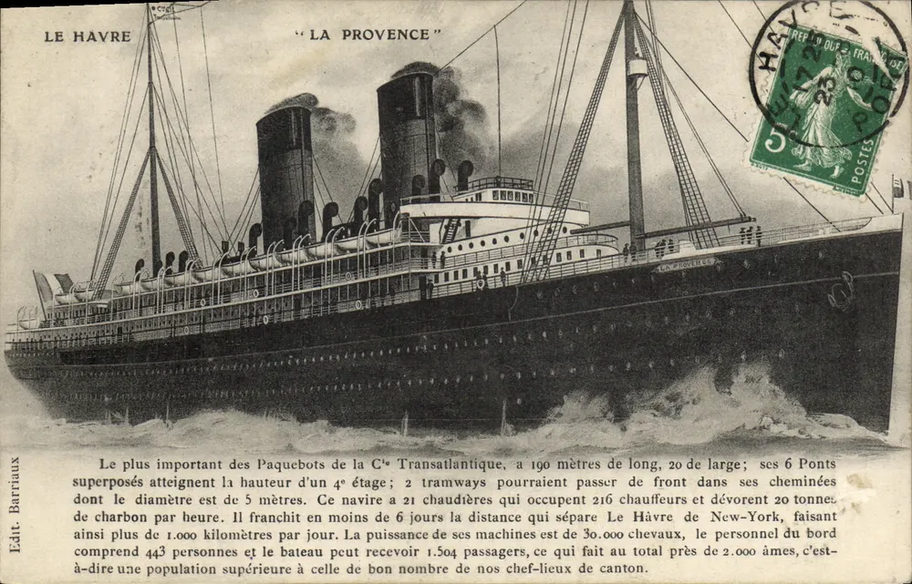 Le Havre — O navio 'La Provence' — Edit. Barriaux - Frente
