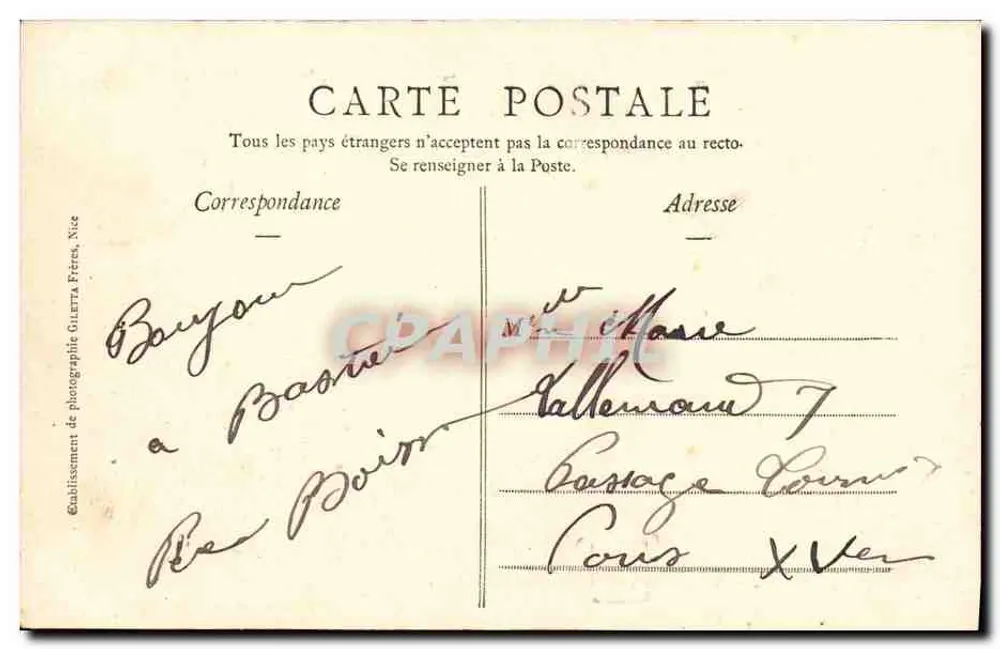 Marceau, encouraçado de esquadra — Coleção Artística — Edição Giletta, fot., Nice, n° 3202 - Verso