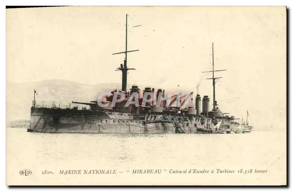 Marine Nationale — "Mirabeau" Schlachtschiff mit Turbinen 18.318 Tonnen - Vorderseite