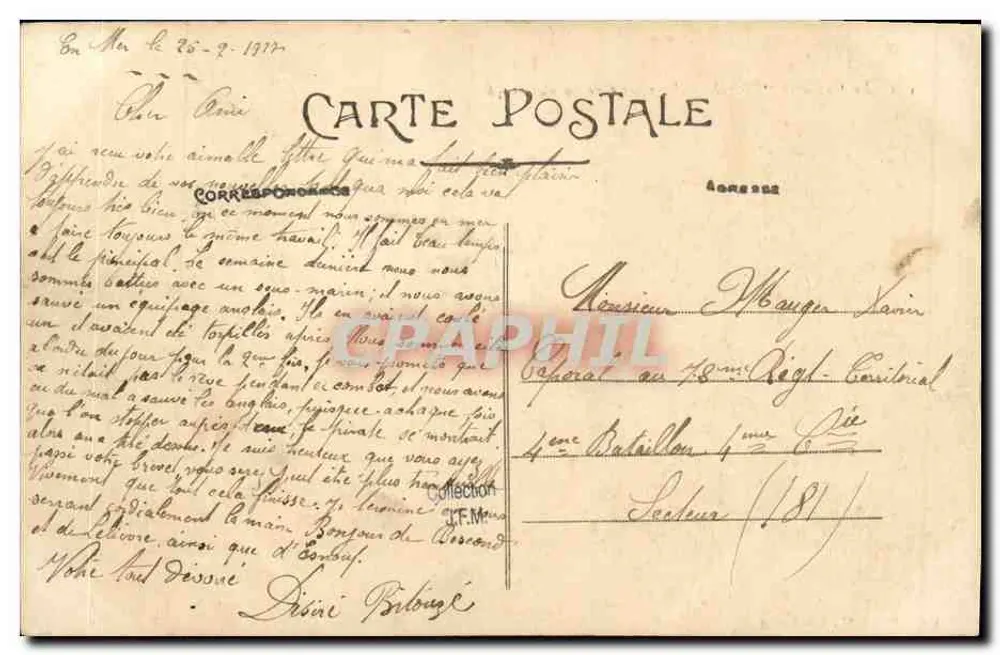 Das Schlachtschiff "Mirabeau" — Geschwindigkeit von 19 Knoten — Sammlung F., Cherbourg - Rückseite