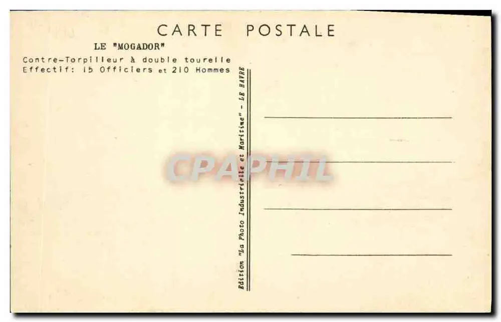 Le Mogador — Zwillings-Turm-Zerstörer — Ausgabe 'La Photo Industrielle et Maritime' - L.B. HAVER - Rückseite