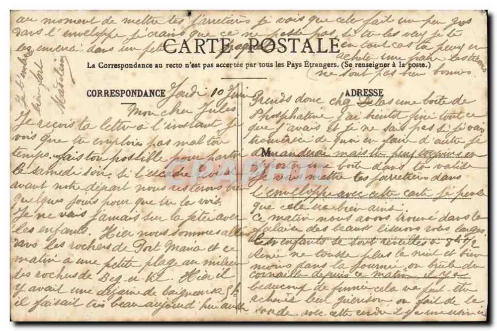 Le Montealm, Panzerkreuzer — 10. Juni 09, Giubern — Verleger H. Laurent, Port-Louis - Rückseite