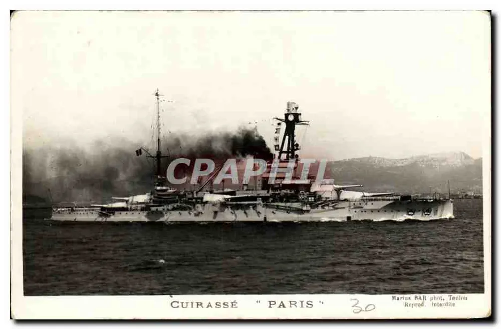 Cruzador "Paris" — vista de bombordo — Marius RAB, Toulon, n°30 - Frente