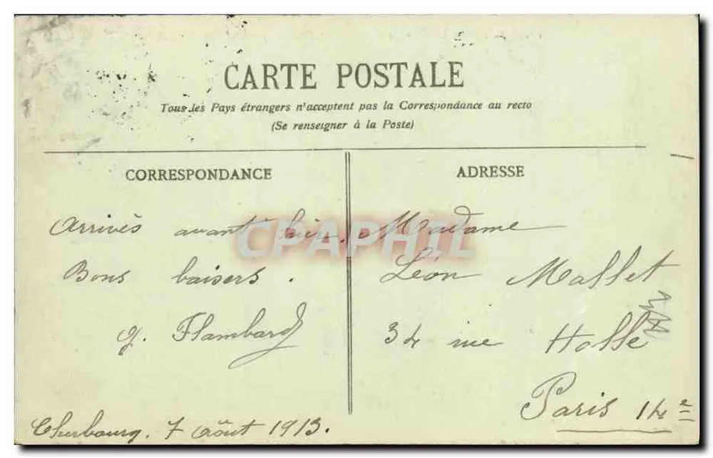 Cherbourg - Das Schlachtschiff "Patrie" während eines Sturms — Sammlung P. R. Cherbourg, Nr. 184 - Rückseite