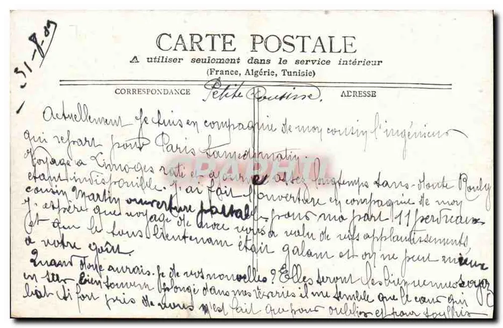 Cherbourg - O "Protet" — vista portuária com navio e barco — editor BORDENES, PARIS - Verso
