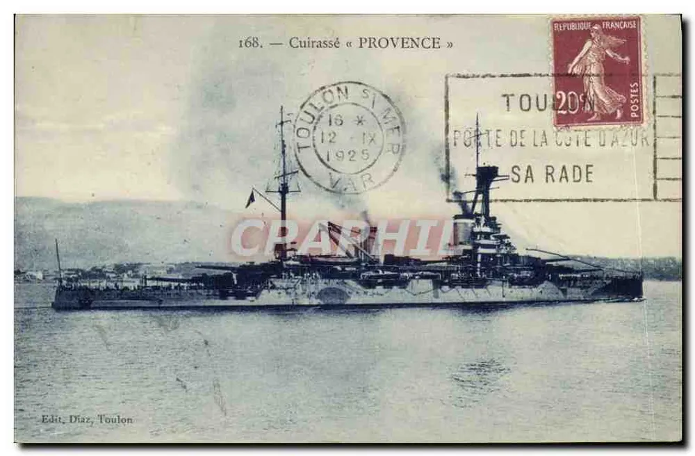 Cuirassado « PROVENCE » — Toulon — Edit. Díaz, Toulon, n°168 - Frente