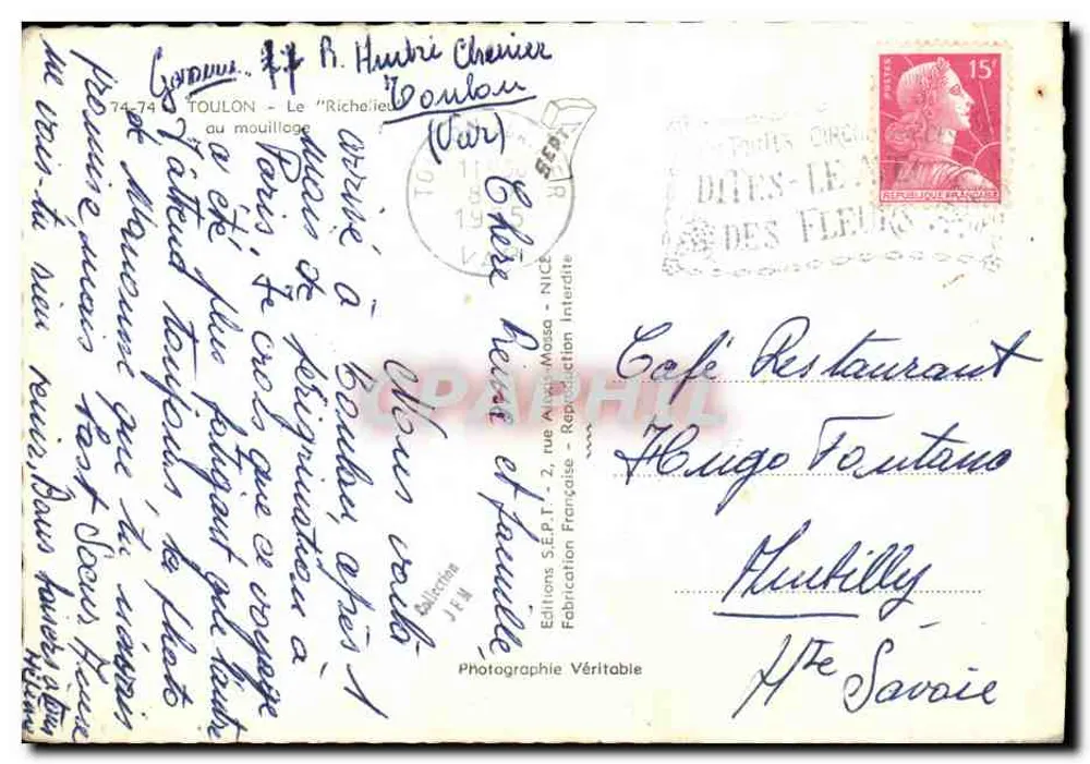 Le Richelieu — französisches Panzerkreuzer im Hafen — Éditions S.E.P.T. - Nice - Rückseite