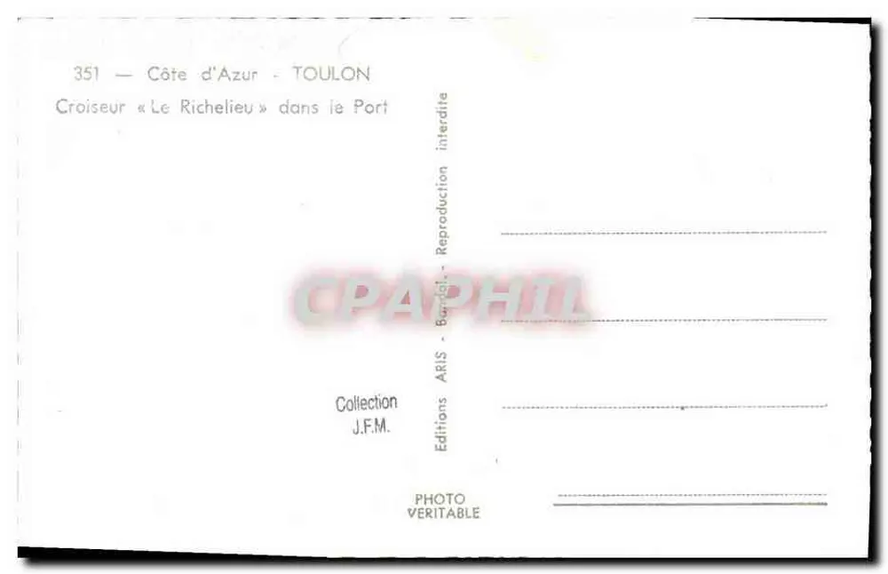 Kreuzer « Le Richelieu » im Hafen — Toulon — ARIS-Edition - Rückseite