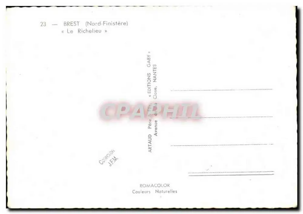 Brest (Nord-Finistère) — O Richelieu — Éditions Gaby, Nantes - Verso
