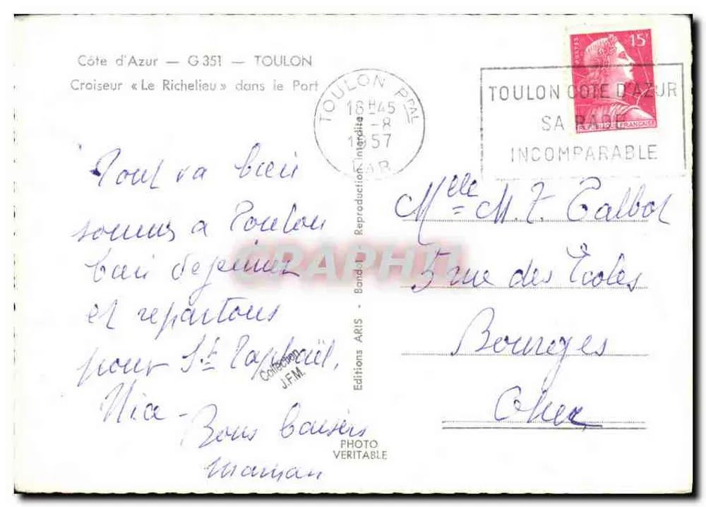 Toulon — Kreuzer « Le Richelieu » im Hafen — Editions ARIS - Rückseite