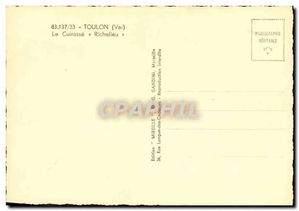 Toulon (Var) — Il Cacciatorpediniere « Richelieu » — Edizione Mireille, G. Gandini - Verso