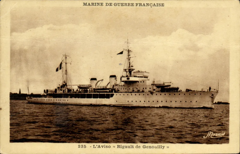 O Aviso « Rigault de Genouilly » — Marinha de Guerra Francesa — editor Mozais, n° 235 - Frente