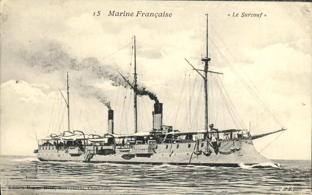 Le Surcouf — Corvette de la Marine Française — Édition Maison Hatt, Nouveautés, Cherbourg - Frente