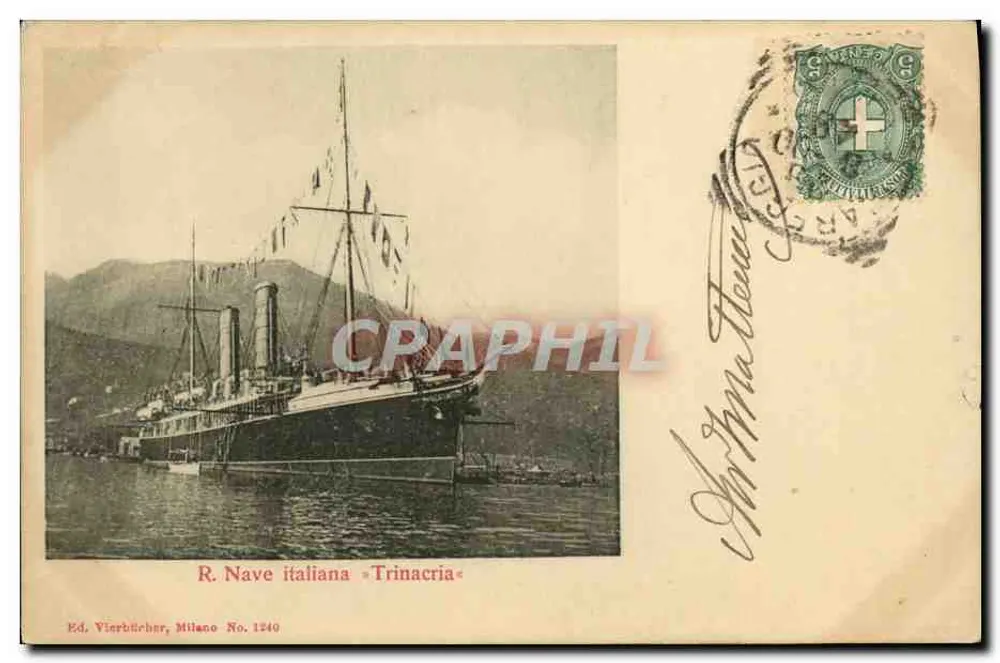 R. Italienische Schifffahrt «Trinacria» — Dampfschiff im Hafen, Verlag Vierbürcher Milano, n° 1240 - Vorderseite