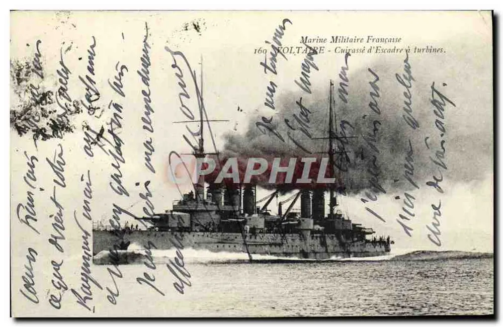 Panzerkreuzer Voltaire — Französische Marine — 160 — Schlachtschiff mit Turbinen - Vorderseite