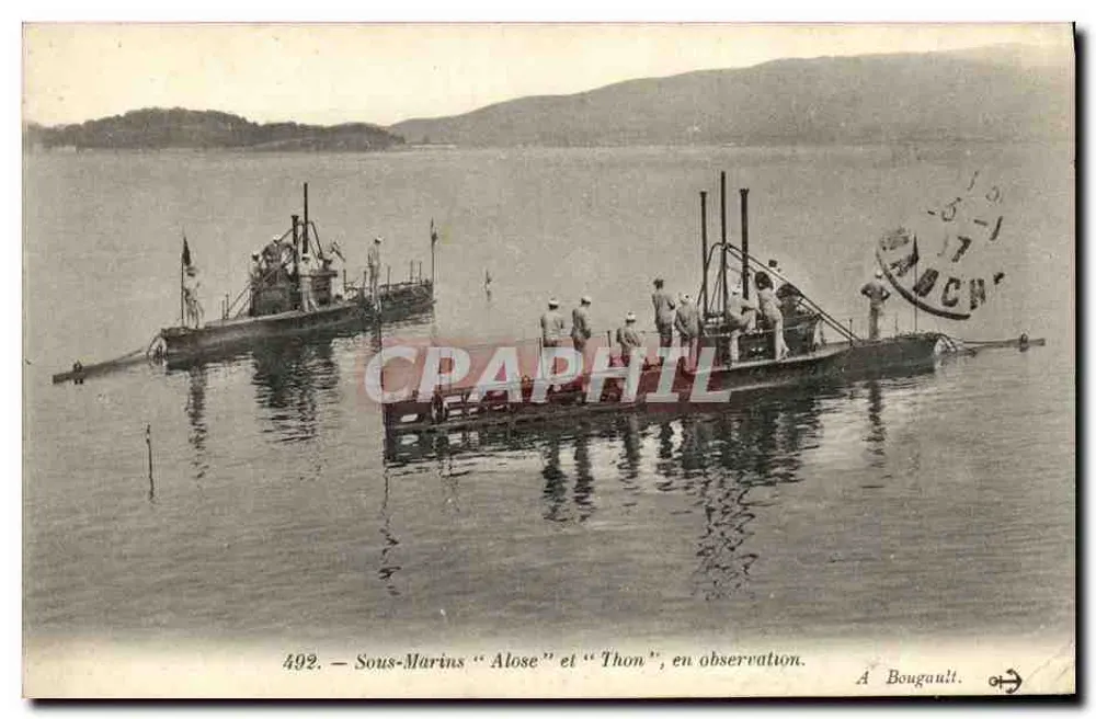 U-Boote "Alose" und "Thon" in Beobachtung — A. Bougault, Nr. 492 - Vorderseite