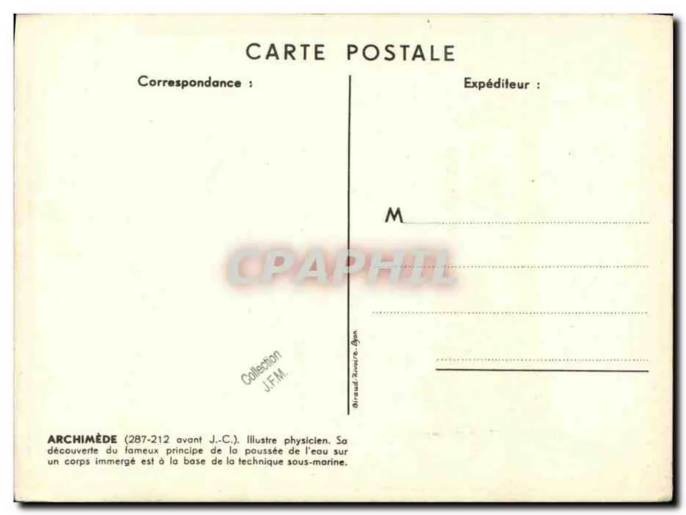 Submarino ARCHIMÈDE — ilustração com estátua de Arquimedes — Paul Jgart 42 - Verso