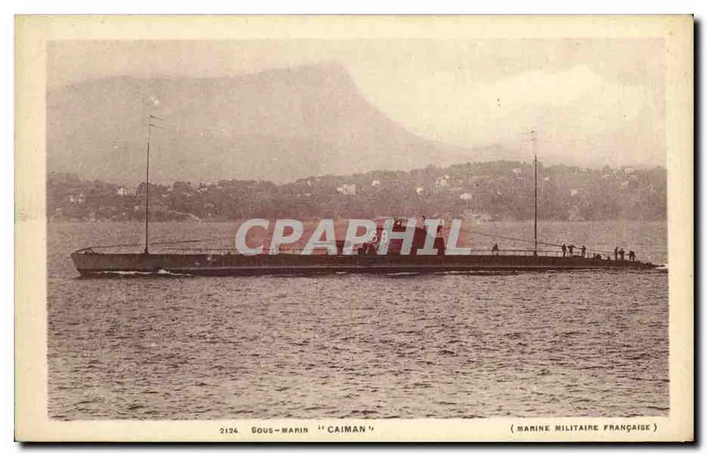 Submarino "Caiman" — Marinha Militar Francesa — Editor: Estabelecimentos Fototipográficos Mahiux, Toulon, n° 2124 - Frente