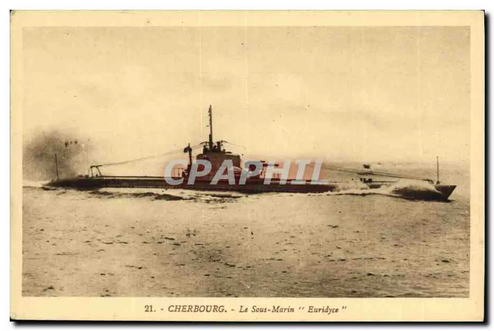 Cherbourg — Ansicht des U-Bootes "Euridyce" — A. Becquemin-Roupaud, Verlag - Vorderseite