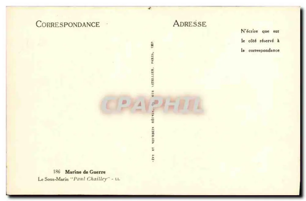 Submarino Paul Chailley — Marina de Guerra — n.º 186 - Reverso