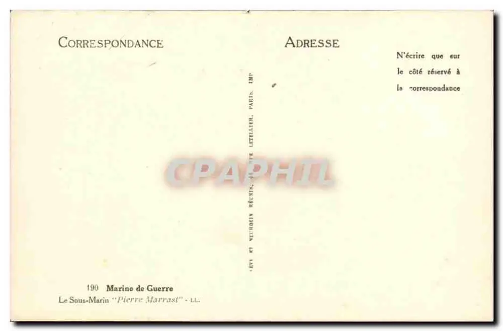 U-Boot Pierre Marrast — Marine de Guerre — Nr. 190 - Rückseite