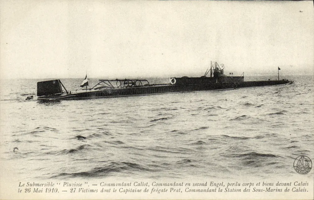 O Submersível "Pluviose" — naufrágio em 26 de maio de 1910 diante de Calais — editor CHERECOURT - Frente