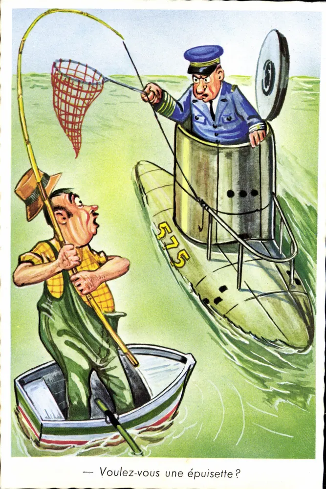 Fischer und U-Boot — Karikatur — J.T.M. Paris, Serie Nr. 1991 - Vorderseite