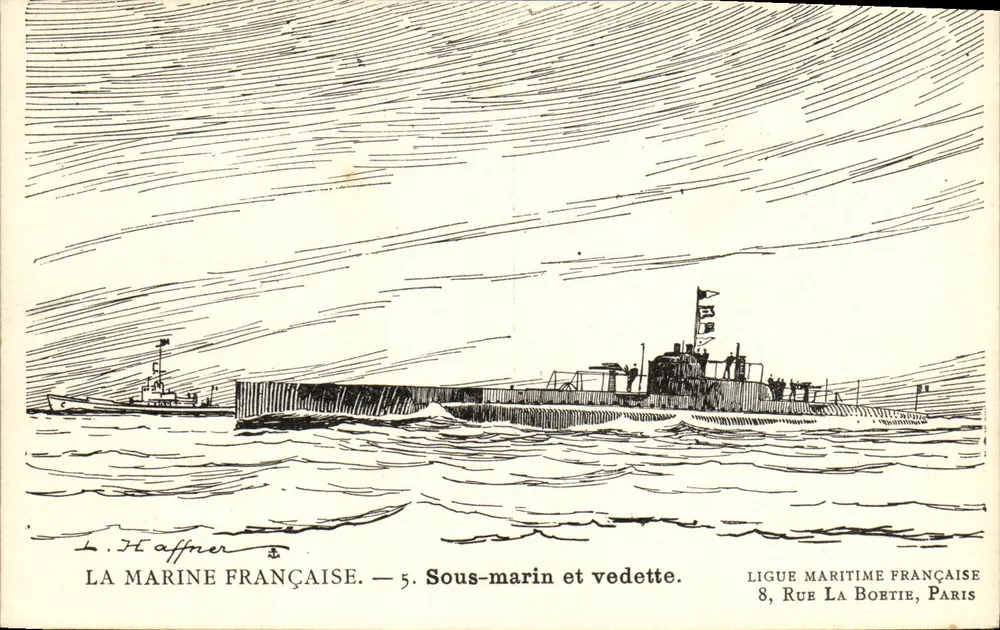 A Marinha Francesa — 5. Submarino e lancha — Ligue Maritime Française - Frente