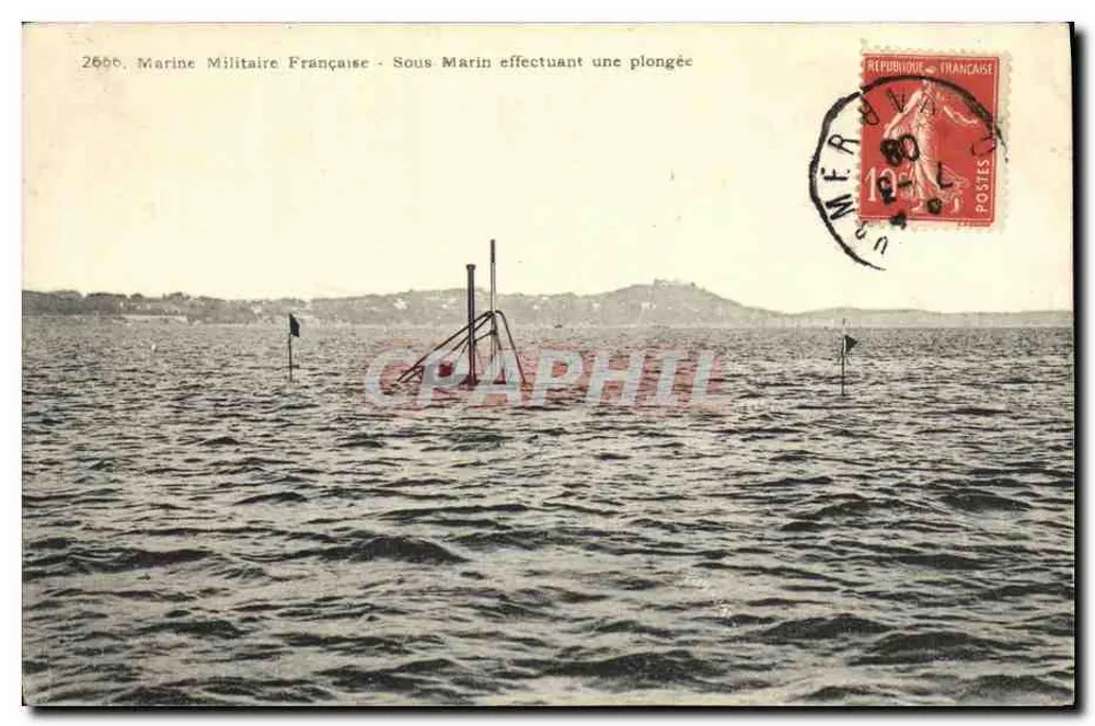 Submarino realizando uma mergulho — Marinha Militar Francesa — editora Graphil, n° 2660 - Frente