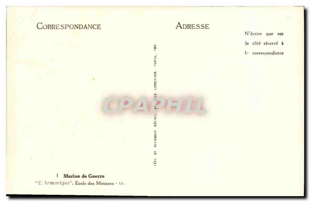 A ARMORIQUE — Escola dos Mousses — Marinha de Guerra - Verso
