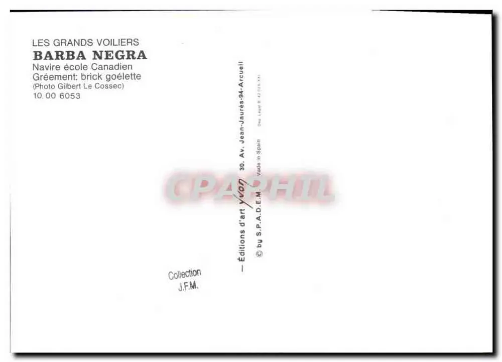 Barba Negra — Navio-escola Canadense — Éditions d'art Jean-Jaurès-94-Arcueil - Verso