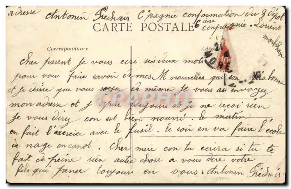 Lorient — Der Calédonien, Schiffschule für Schützengräben — Artaud-Nozais, Nantes - Rückseite