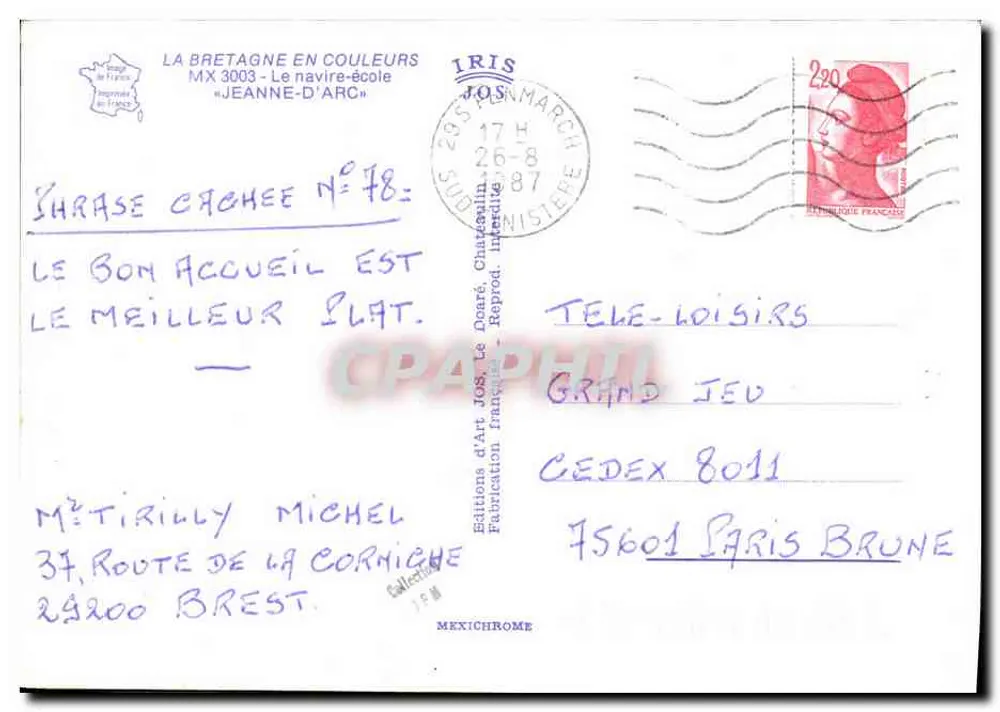 Jeanne d'Arc — Schulschiff — Éditions d'art Jos - Rückseite