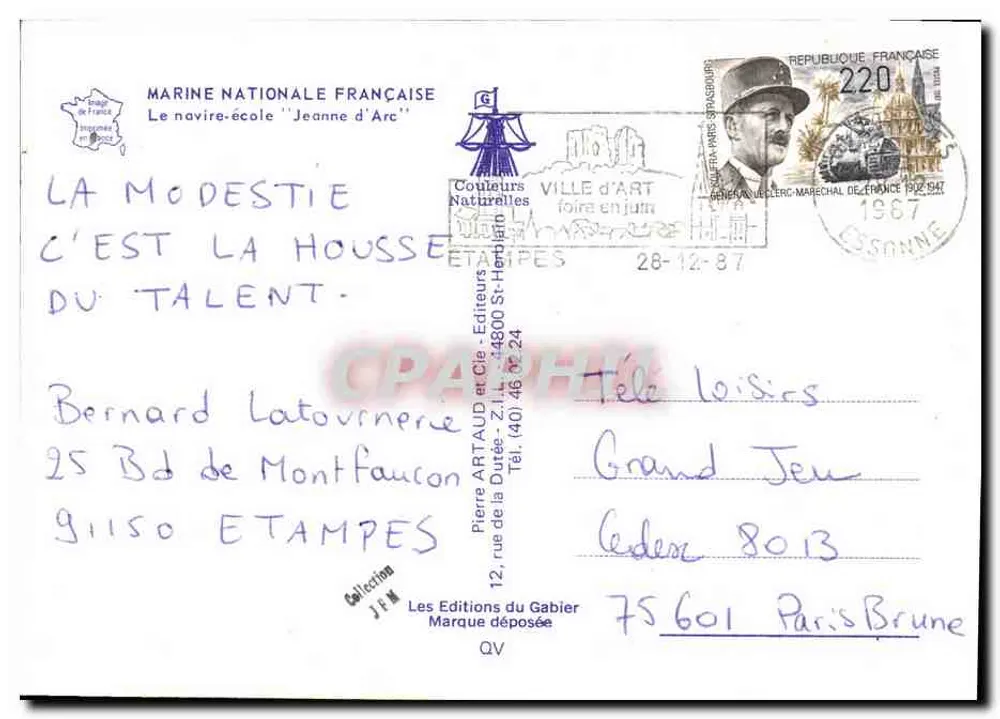Navio-escola 'Jeanne d'Arc' — Marinha Nacional Francesa — Editor Pierre Artaud et Cie, n° 46 - Verso
