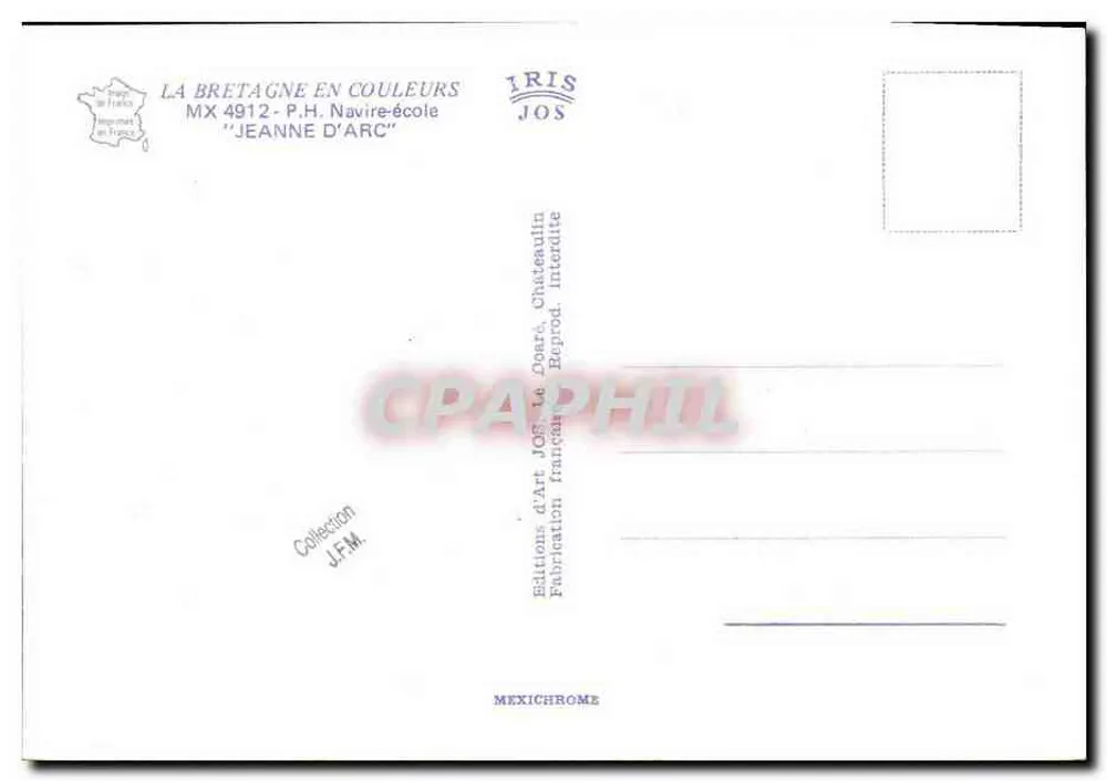Navio-escola Jeanne d'Arc — Coleção J.F.M. — Edições d'Art JOS, Châteaulin - Verso