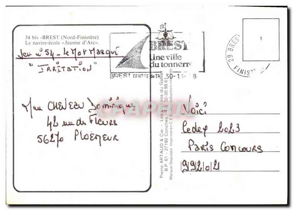 O navio-escola « Jeanne d'Arc » — Brest — Edições Pierre Artaud & Cie - Verso