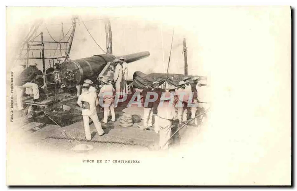 27-Zentimeter-Stück — Kriegsgeschütz — Foto. A. Bougault, Toulon-sur-Mer - Vorderseite