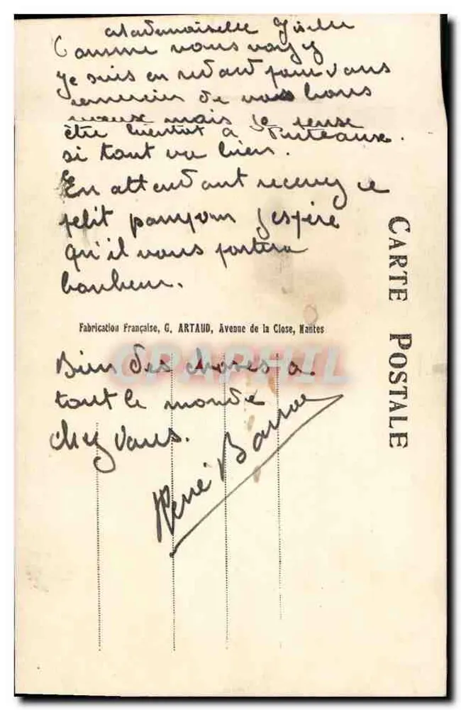 Tripulantes da Frota — Chapéu de marinheiro com pompom — Editor G. ARTAUD, Nantes - Verso