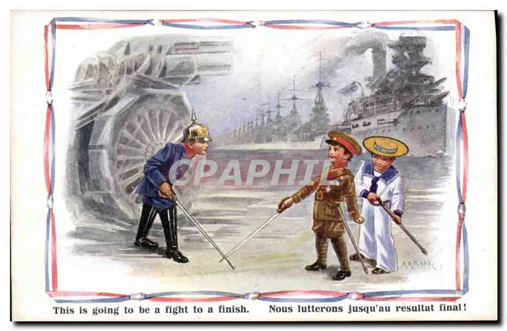 Zwei Kinder in militärischer Uniform — symbolische Konfrontation — Inter-Art Co. 'Patriotic Kids' Serie Nr. 948 - Vorderseite