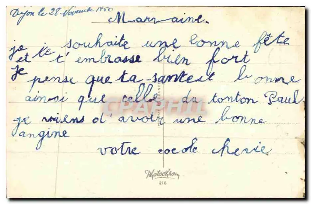 Mädchen, das Flöte spielt mit einem Lamm — Bonne Fête — Photocchion n°216 - Rückseite